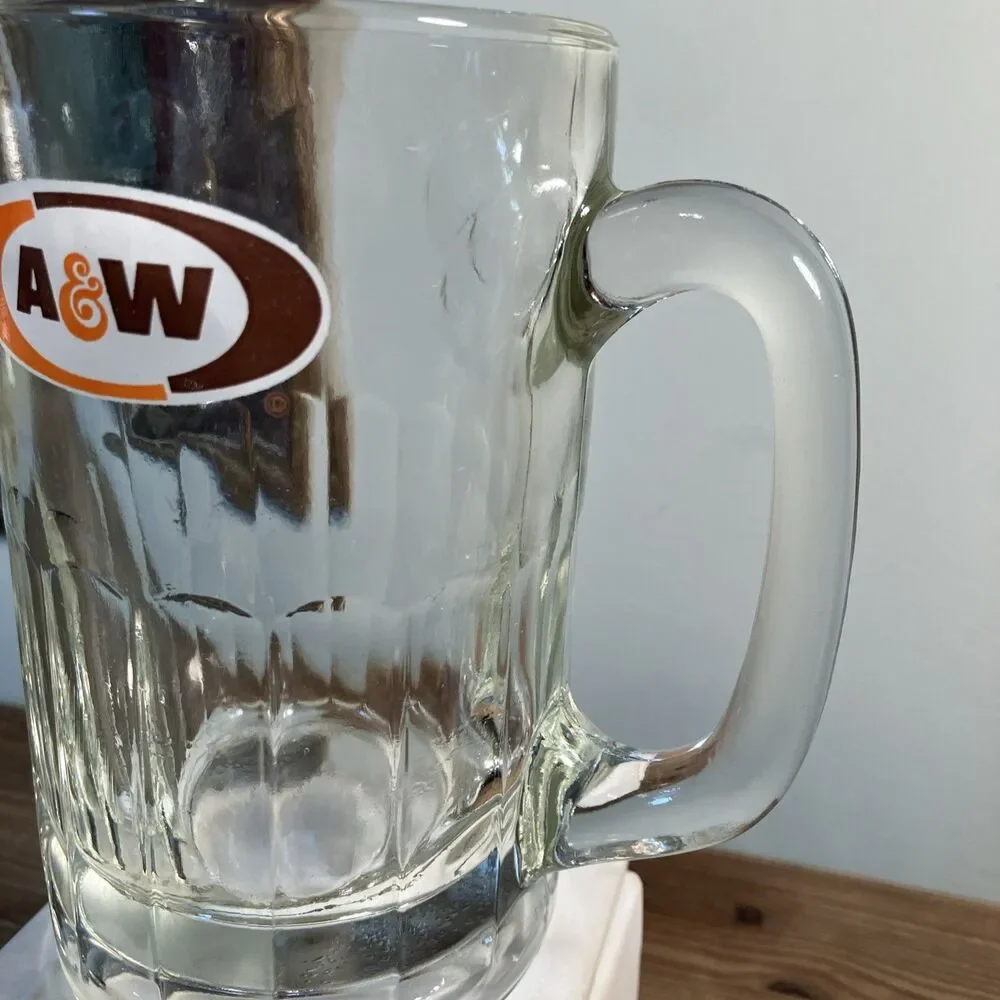 Vintage A & W Heavy Root Beer Glass Mug 6” Tall Thumbprint Pattern At Top